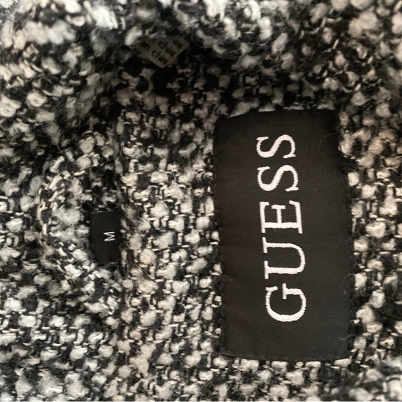 Guess Pea Coat Women Wool Blend Black White Collared Lined Jacket Size medium - Picture 2 of 8